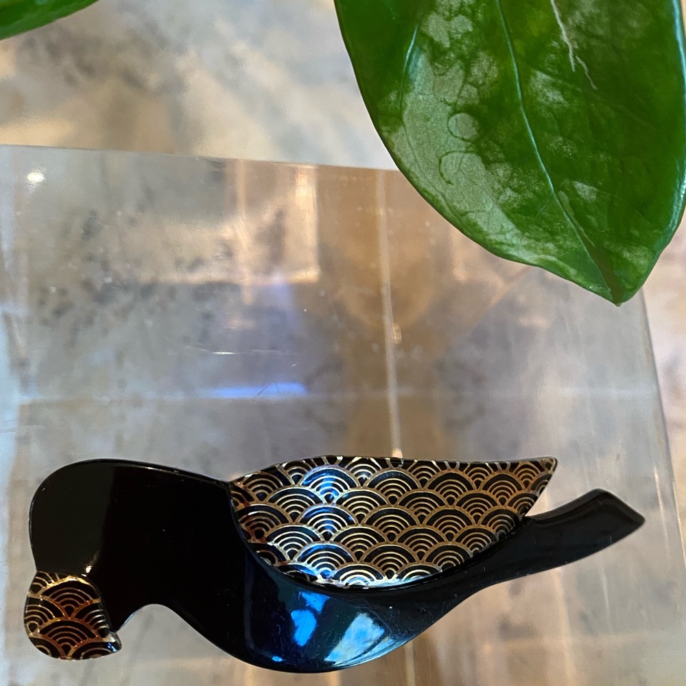 Black and Gold Bird Brooch